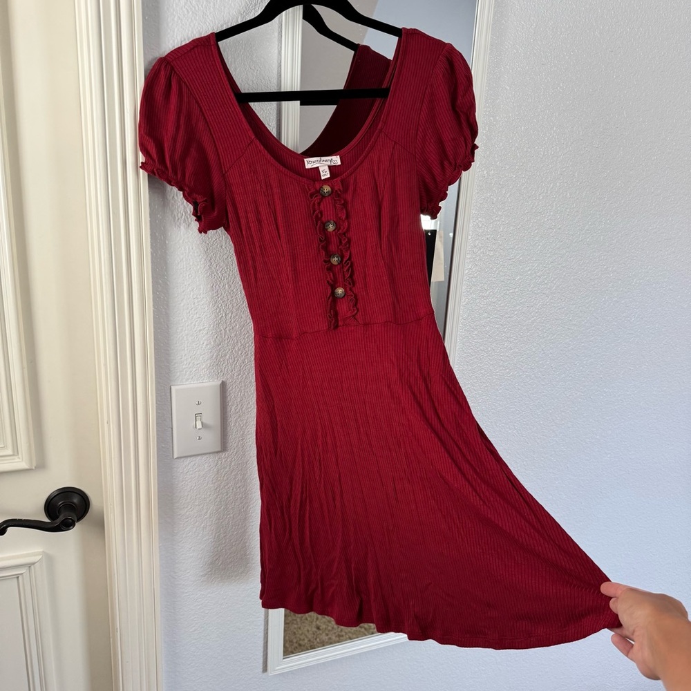 Red Button-Front Dress - Picture 2 of 4